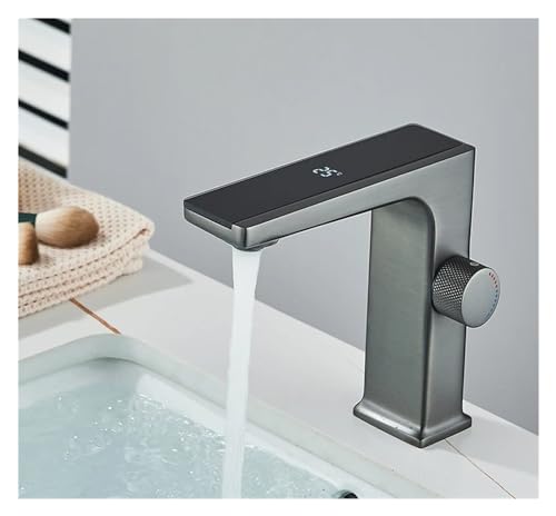 JZWCHQ Smart Bad Basin Digital Display Mischung Heiße und kalte Mischhahnhahn Messing Badezimmer Crane Deck Installation (Farbe: Blanc) von JZWCHQ