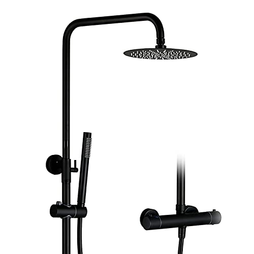 JZWCHQ Thermostat-Duschsystem, 25,4 cm, Regenduschkopf mit Handbrause, Wandmontage, Einhebel-Duscharmatur-Set, Mattschwarz, Pistolengrau JZWCHQ Thermostat-Duschsystem, 25,4 cm, Regenduschkopf mit Handbrause, Wandmontage, Einhebel-Duscharmatur-Set, Mattschwarz, Pistolengrau von JZWCHQ