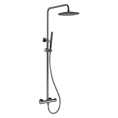 JZWCHQ Thermostat-Duschsystem, 25,4 cm, Regenduschkopf mit Handbrause, Wandmontage, Einhebel-Duscharmatur-Set, Mattschwarz, Pistolengrau JZWCHQ Thermostat-Duschsystem, 25,4 cm, Regenduschkopf mit Handbrause, Wandmontage, Einhebel-Duscharmatur-Set, Mattschwarz, Pistolengrau von JZWCHQ