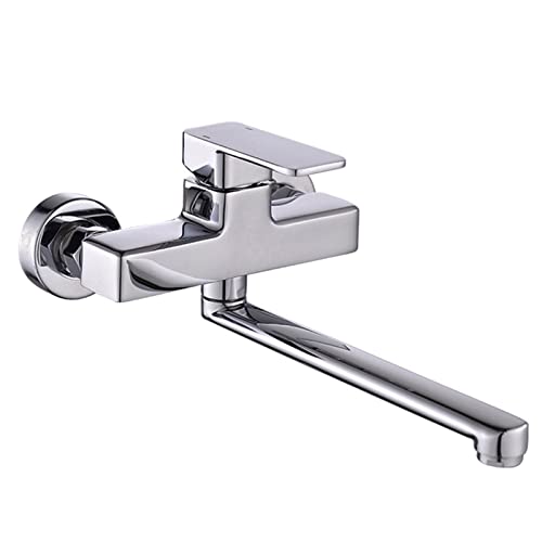 JZWCHQ Wandmontierte Küchenarmatur, Messing, schwenkbar, heißes und kaltes Wasser, Doppelloch, Küchenspüle, Chrom, 25 cm von JZWCHQ