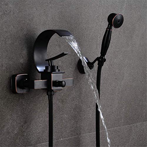 JZWCHQ Wasserfall Waschbecken Wasserhahn Badewanne Armaturen und Duschköpfe Set Schwarz Badezimmer Wasserhahn Dusche Dual Control Wandmontage für Badezimmer mit Handbrause JZWCHQ Wasserfall Waschbecken Wasserhahn Badewanne Armaturen und Duschköpfe Set Schwarz Badezimmer Wasserhahn Dusche Dual Control Wandmontage für Badezimmer mit Handbrause von JZWCHQ