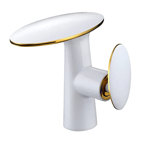 JZWCHQ Weiße Messingbecken Wasserhähnen Badezimmer Wasserfall Handle Einer Wasserhahn kalt und heißes Wassergefäß -Waschbeckenmixer Tap Crane (Farbe: Argento, Größe: Wie das Bild zeigt) Schönheit von JZWCHQ