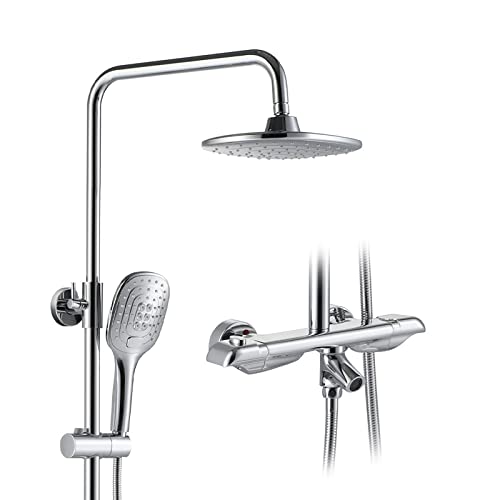 Kronleuchter thermostatisches Duschsystem mit 8 Zoll Regenduschkopf, Chrom -Dusch -Kombination Set Wandmontage Duschhahn Set 2 Griffe Regenmixer Dusche Combo -Set mit 3 Modus Handheld -Dusche, Kronleuchter thermostatisches Duschsystem mit 8 Zoll Regenduschkopf, Chrom -Dusch -Kombination Set Wandmontage Duschhahn Set 2 Griffe Regenmixer Dusche Combo -Set mit 3 Modus Handheld -Dusche, von JZWCHQ