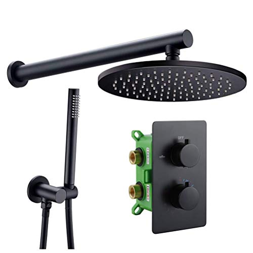 Thermostatischer Duscharmaturen -Set Matt Schwarzes Messing Duschsystem Set Ventil versteckte Thermostatverkleidung mit Zwei -Wege -Kontroll -Kit Regendusche mit Show Thermostatischer Duscharmaturen -Set Matt Schwarzes Messing Duschsystem Set Ventil versteckte Thermostatverkleidung mit Zwei -Wege -Kontroll -Kit Regendusche mit Show von JZWCHQ