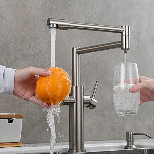 Topffüllterdeck -Küchenarmatur mit Trinkwasser Dual Griff kalt und heißer Wasser Küchenmischhahn, Doppel -Gelenk -Schwung Arm Küchenspüle Wasserhahn, schwarz, kurz (gebürstet Nickel, kurz) von JZWCHQ