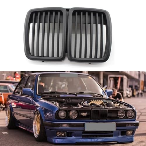 JZWJNFYY Auto Front Stoßstange Kühlergrills für BMW E30 Grill 3Series 1982-1994,Kühlergrill Chrome Grille Nieren-Frontstoßstange Grill Abdeckung Ersatz Autoteile,Matte Black von JZWJNFYY