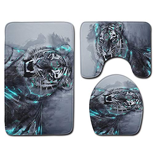 JZZCIDGa Animal Tiger rutschfeste Badematte Set 3-Teilige Bad Duschmatte Schnelltrocknende Badezimmermatte Teppich U-Förmige Konturmatte Und Toilettensitzbezug von JZZCIDGa