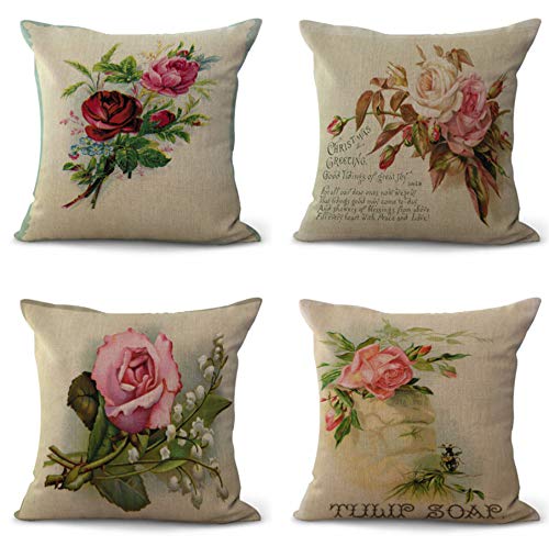 JZZCIDGa Kissenbezug-Set Von 4, Schlafsofa Auto Rose Print Kissenbezug Zu Hause Leinen Umarmung Kissenbezug Dekoration 45X45Cm Mit Unsichtbarem Reißverschluss von JZZCIDGa