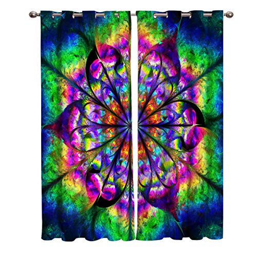 3D Vorhänge Psychedelische Blume Mandala Regenbogenblume Undurchsichtige Vorhänge Waschbar Langhaltig Hochwertig Verdunkelungsvorhang Wohnzimmer Kinderzimmer Schlafzimmer Küche Thermovorhang 182 (B) von JZZFBW