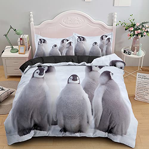 JZZFBW Bettwäsche 140x200cm Elfenbein Pinguin Mikrofaser Flauschige BettwäSche Mit ReißVerschluss Und 2 Mal 80x80cm Kissenbezug,BettwäSche Set Geeignet FüR Erwachsene Und Kinder von JZZFBW