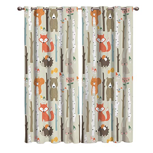 JZZFBW 3D Kinderzimmer Verdunkelungsvorhänge Cartoon Waldtier Fuchs Bär Kaninchen ，Polyester Vorhänge Für Schlafzimmer Kinderzimmer Wohnzimmerdekoration 150 (B) X 166 (H) cm - 2 Stück Set von JZZFBW