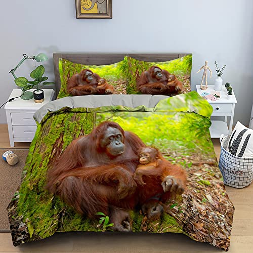 JZZFBW Bettwäsche 135x200cm Orang-Utan-Wiese Mikrofaser BettwäSche-Sets Mit ReißVerschluss Und 1 Mal 80x80cm Kissenbezug,Bettbezug Geeignet FüR Erwachsene Und Kinder von binoa