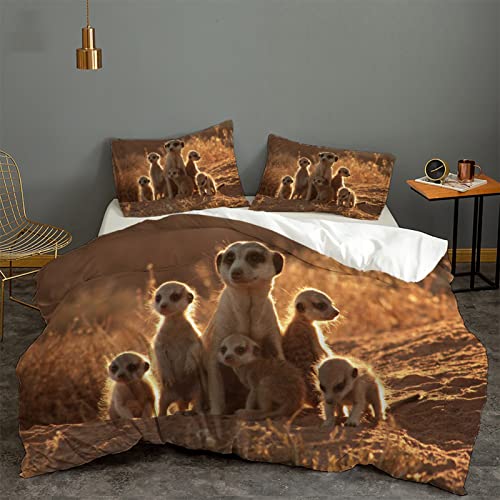 JZZFBW Bettwäsche 200x200cm Braunes Tier Erdmännchen Pflegeleicht BettwäSche-Set Mit ReißVerschluss Und 2 Mal 80x80cm Kissenbezug JZZFBW Bettwäsche 200x200cm Braunes Tier Erdmännchen Pflegeleicht BettwäSche-Set Mit ReißVerschluss Und 2 Mal 80x80cm Kissenbezug von JZZFBW