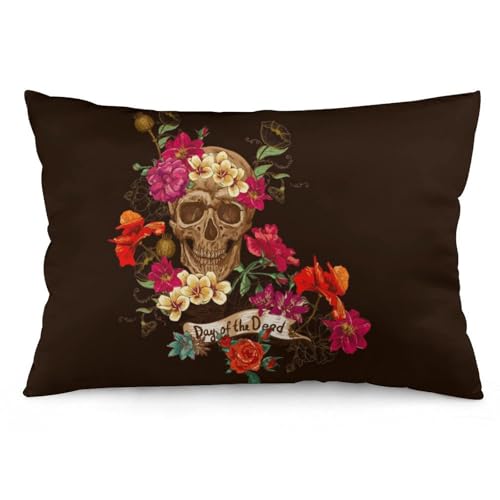 JZemdybill Kissenbezug, Blumen-Zuckerschädel, Tag der Toten, rechteckiger Plüsch-Kissenbezug für Couch, Schlafzimmer von JZemdybill
