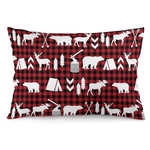 JZemdybill Kissenbezug, Buffalo Plaid Woodland Weihnachten Kissenbezug Rechteckig Plüsch Kissenbezug für Couch Schlafzimmer von JZemdybill