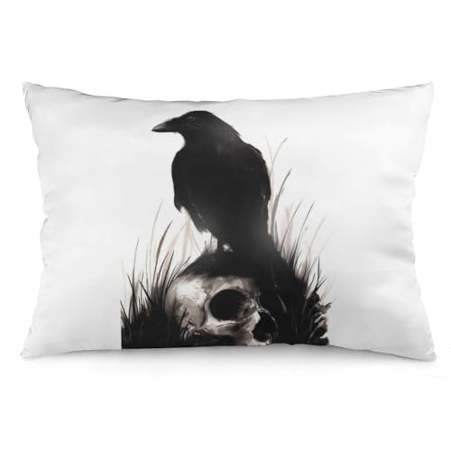 JZemdybill Kissenbezug, Halloween-Totenkopf-Rabe, rechteckiger Plüsch-Kissenbezug für Couch, Schlafzimmer JZemdybill Kissenbezug, Halloween-Totenkopf-Rabe, rechteckiger Plüsch-Kissenbezug für Couch, Schlafzimmer von JZemdybill