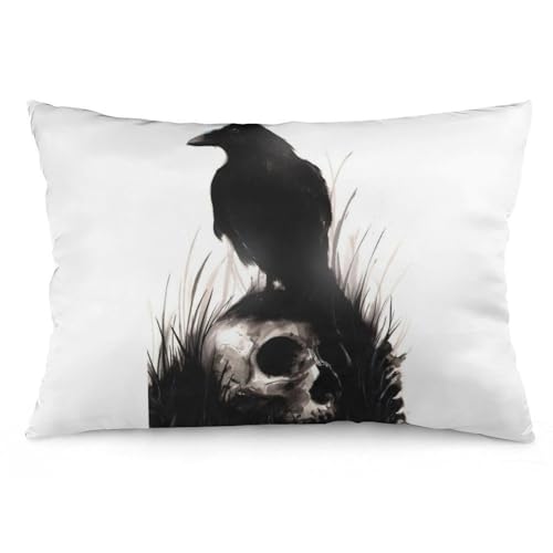 JZemdybill Kissenbezug, Halloween-Totenkopf-Rabe, rechteckiger Plüsch-Kissenbezug für Couch, Schlafzimmer JZemdybill Kissenbezug, Halloween-Totenkopf-Rabe, rechteckiger Plüsch-Kissenbezug für Couch, Schlafzimmer von JZemdybill