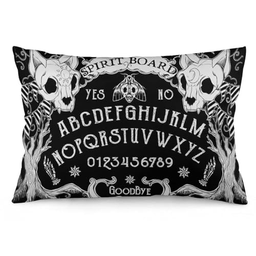 JZemdybill Kissenbezug, Katzenschädelkopf, Hexenbrett, schwarzer Gothic-Kissenbezug, rechteckiger Plüsch-Kissenbezug für Couch, Schlafzimmer von JZemdybill