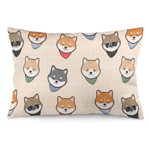 JZemdybill Kissenbezug, Shiba Inu Hundemuster, rechteckiger Plüsch-Kissenbezug für Couch, Schlafzimmer von JZemdybill