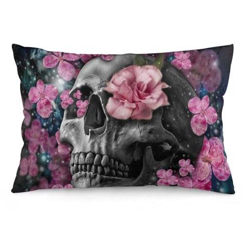 JZemdybill Kissenbezug, Totenkopf-Blume, rechteckiger Plüsch-Kissenbezug für Couch, Schlafzimmer von JZemdybill