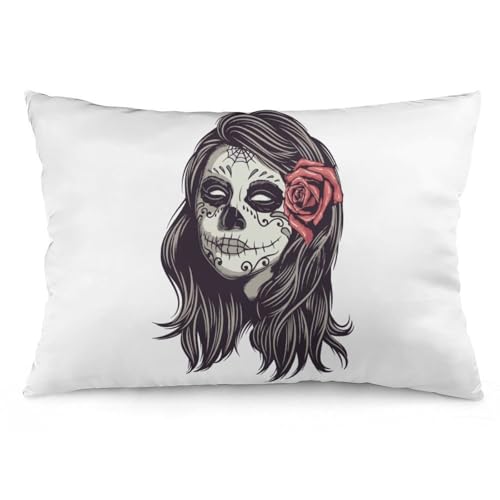 JZemdybill Kissenbezug, Totenkopf-Prinzessin, rechteckig, Plüsch-Kissenbezug für Couch, Schlafzimmer von JZemdybill