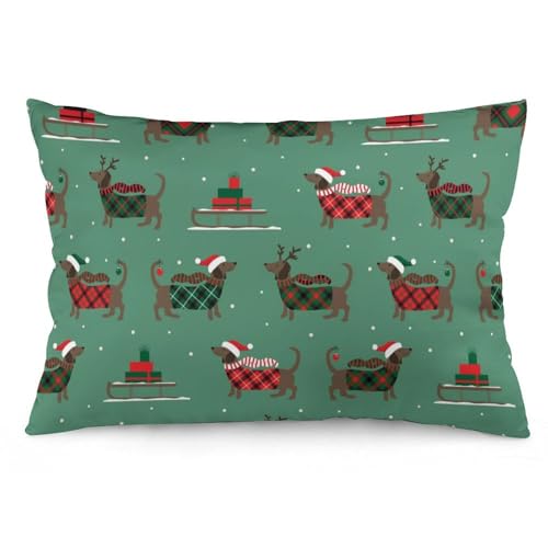 JZemdybill Kissenbezug, Weihnachtsdackel, rechteckiger Plüsch-Kissenbezug für Couch, Schlafzimmer von JZemdybill