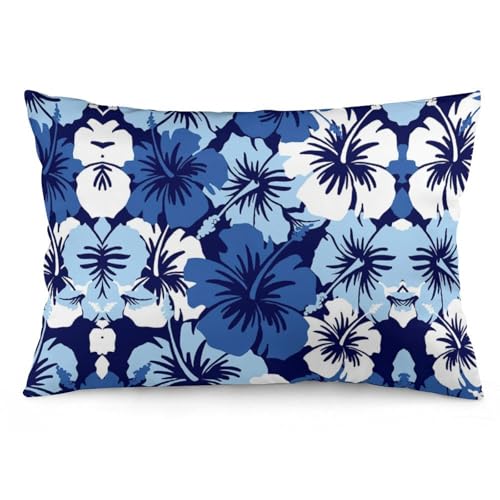 JZemdybill Kissenbezug, blauer Hibiskus Blume, rechteckiger Plüsch-Kissenbezug für Couch, Schlafzimmer von JZemdybill