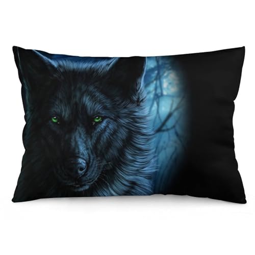 JZemdybill Kissenbezug, grünäugiger Wolf, rechteckiger Plüsch-Kissenbezug für Couch, Schlafzimmer von JZemdybill