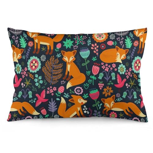 JZemdybill Kissenbezug, niedlicher Fuchs-Blumen-Kissenbezug, rechteckiger Plüsch-Kissenbezug für Couch, Schlafzimmer von JZemdybill