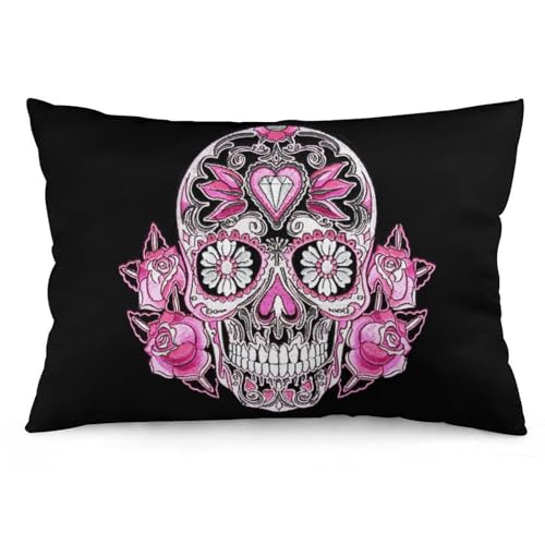 JZemdybill Kissenbezug, rosa Zuckerschädel Kissenbezug, rechteckiger Plüsch-Kissenbezug für Couch, Schlafzimmer von JZemdybill