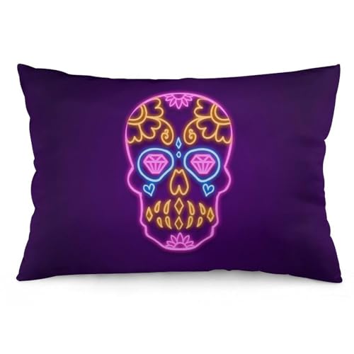 JZemdybill Kissenbezug, violetter Neon-Totenkopf-Kissenbezug, rechteckiger Plüsch-Kissenbezug für Couch, Schlafzimmer von JZemdybill