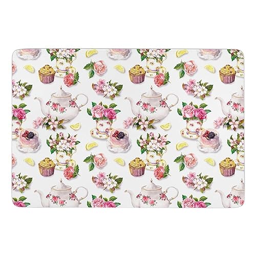 JZemdybill Teppich für Kuchen und Teekanne, Blumenmuster, weiche Bodenmatte für Wohnzimmer, Schlafzimmer (100 x 150 cm) von JZemdybill