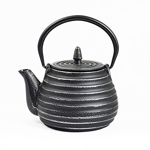 Teekanne Gusseisen Tèbié Classic Silber/Schwarz 0,8 Liter mit Edelstahl Sieb japanischer Stil handarbeit von Ja