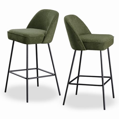JaHECOME 2er-Set Barhocker mit lehne, Barstuhl mit gepolsterter Sitz und Federkern, Sitzfläche aus Leinen und Textilen Metallbeine für Bar, Theke Esszimmer, Café und Bistro (2, Grün) von JaHECOME