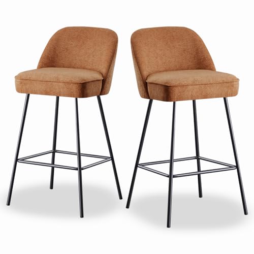 JaHECOME 2er-Set Barhocker mit lehne, Barstuhl mit gepolsterter Sitz und Federkern, Sitzfläche aus Leinen und Textilen Metallbeine für Bar, Theke Esszimmer, Café und Bistro (2, Orange) von JaHECOME