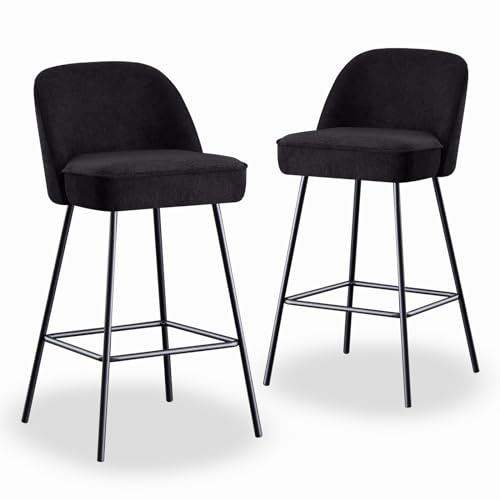 JaHECOME 2er-Set Barhocker mit lehne, Barstuhl mit gepolsterter Sitz und Federkern, Sitzfläche aus Leinen und Textilen Metallbeine für Bar, Theke Esszimmer, Café und Bistro (2, Schwarz) von JaHECOME