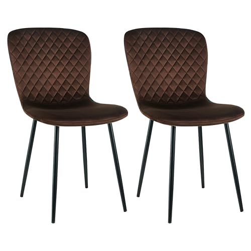 JaHECOME 2er-Set Samt Esszimmerstühle mit Rückenlehne und Metallbeine Skandinavische Schminktischstühle mit Samtbezug für Esstisch, Esszimmer, Schlafzimmer (2, braun) von JaHECOME