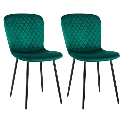 JaHECOME 2er-Set Samt Esszimmerstühle mit Rückenlehne und Metallbeine Skandinavische grüne Schminktischstühle mit Samtbezug für Esstisch, Esszimmer, Schlafzimmer (2, grün) von JaHECOME