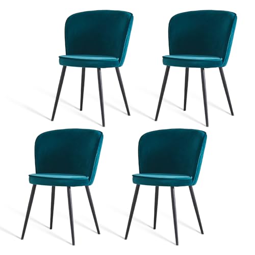 JaHECOME 4er Set Esszimmerstühle Wohnzimmersessel mit Stoffbezug aus Samt, schwarzen Metallbeine, Pflegeleichte Polsterstühle im Retro-Design für Esszimmer und Wohnzimmer (4, blaugrün) von JaHECOME