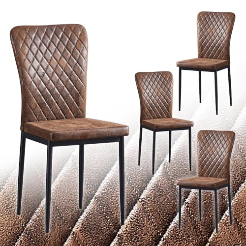 JaHECOME 4er Set Esszimmerstühle mit Samt-Bezug, hoher Rückenlehne, Gitter Leichtbau Design, Essstuhl mit Metallbeine, für Esszimmer Küche Wohnzimmer (4, PU braun) von JaHECOME