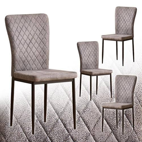 JaHECOME 4er Set Esszimmerstühle mit Samt-Bezug, hoher Rückenlehne, Gitter Leichtbau Design, Essstuhl mit Metallbeine, für Esszimmer Küche Wohnzimmer (4, hellgrau) von JaHECOME