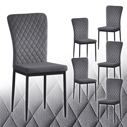 JaHECOME 4er Set Esszimmerstühle mit Samt-Bezug, hoher Rückenlehne, Gitter Leichtbau Design, Essstuhl mit Metallbeine, für Esszimmer Küche Wohnzimmer (6, grau) von JaHECOME