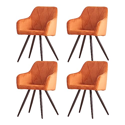 JaHECOME 4er-Set Esszimmerstuhl aus Samt mit modischem Design, Armlehnstühle mit Rückenlehne, Sessel mit schwarzen Metallbeine, Küchenstuhl mit gepolstertem Sitz (4, orange) von JaHECOME