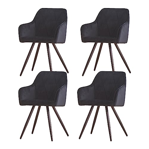 JaHECOME 4er-Set Esszimmerstuhl aus Samt mit modischem Design, Armlehnstühle mit Rückenlehne, Sessel mit schwarzen Metallbeine, Küchenstuhl mit gepolstertem Sitz (4,Schwarz) von JaHECOME