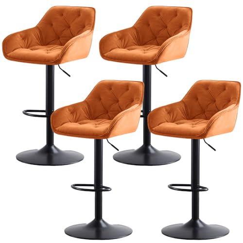 JaHECOME 4er Set Samt Barhocker, höhenverstellbar Barstuhl, Hocker mit Rückenlehne, Tresenhocker, Hohe Barhocker für Bartheke Küche (4, orange) von JaHECOME
