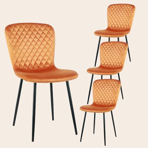 JaHECOME 4er-Set Samt Esszimmerstühle mit Rückenlehne und Metallbeine Skandinavische orange Schminktischstühle mit Samtbezug für Esstisch, Esszimmer, Schlafzimmer (4, orange) von JaHECOME