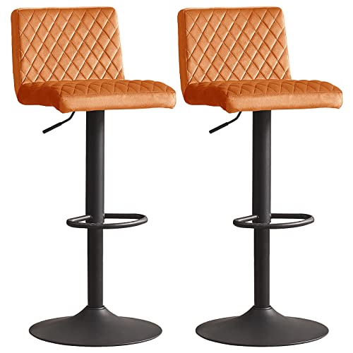 JaHECOME Samt Barhocker 2er Set Barstuhl Bistrohocker mit Rückenlehne, gepolsterter Sitzfläche höhenverstellbar 360° drehbar für Bar, Küche, Bistro, Counter, Esszimmer und Café (2, Orange) von JaHECOME