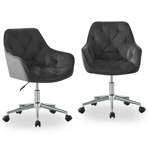 JaHECOME Samt Bürostuhl Schreibtischstuhl Drehstuhl höhenverstellbar Computerstuhl mit Armlehne und Schaumstoffpolsterung Arbeitsstuhl für Home Office/Arbeitszimmer (2, Grau), AMFBD-C175 von JaHECOME