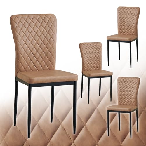 JaHECOME 4er Set Esszimmerstühle mit Kunstleder-Bezug, hoher Rückenlehne, Gitter Leichtbau Design, Essstuhl mit Metallbeine, für Esszimmer Küche Wohnzimmer (4, Hellbraun) von JaHECOME