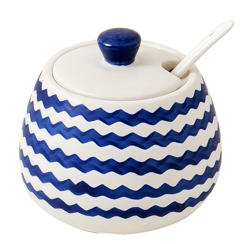 Jaamyears Zuckerdose mit Deckel und Löffel, 400 ml, blaue Keramik-Zuckerdose mit Griff, Zuckerhalter für Kaffeebar Jaamyears Zuckerdose mit Deckel und Löffel, 400 ml, blaue Keramik-Zuckerdose mit Griff, Zuckerhalter für Kaffeebar von Jaamyears